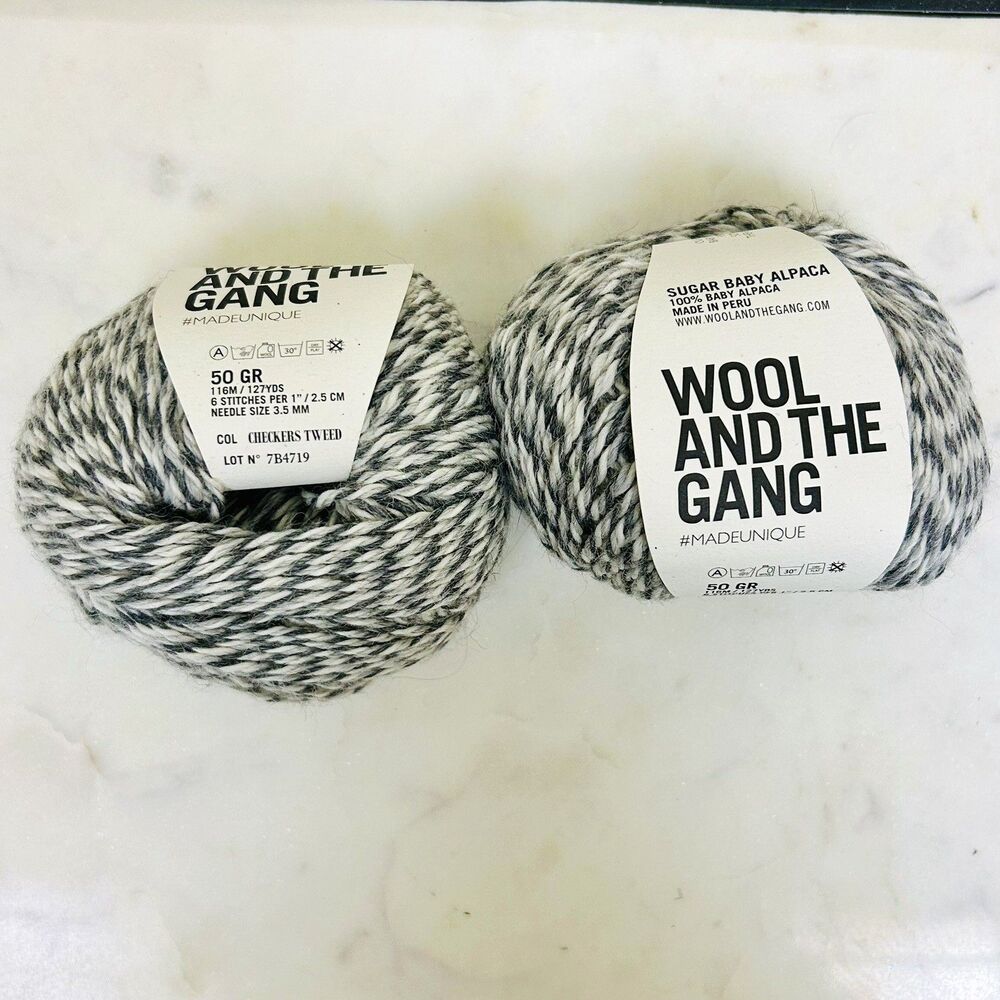 Lot of 2 Wool and The Gang Sugar 100% Baby Alpaca Yarn in Checkers Tweed 50g